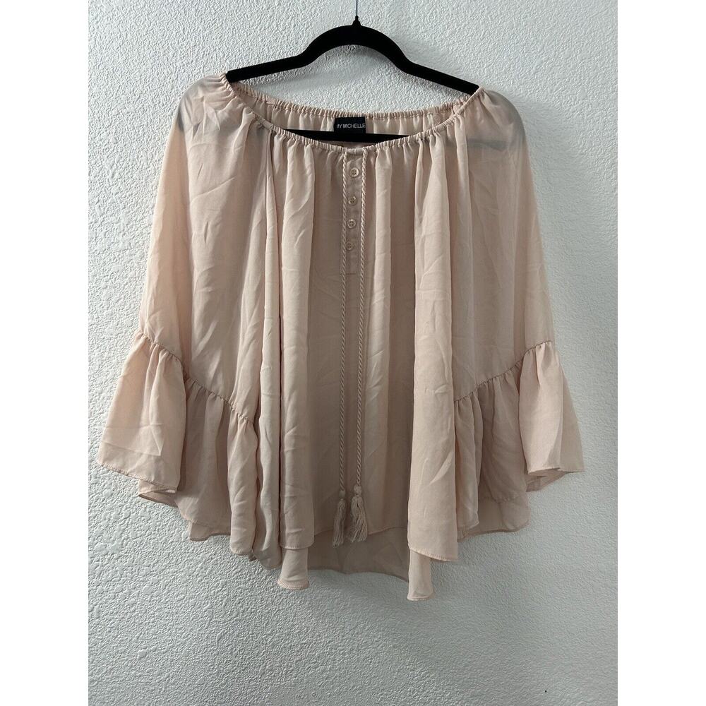MY MICHELLE Peasant Boho Top Blouse Peach Bell Sleeve Off Shoulder Size L